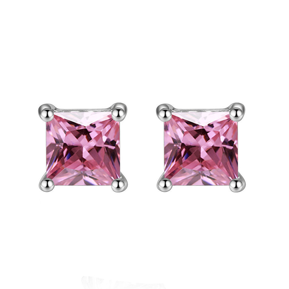 14k White Gold 1Ct Pink Tourmaline CZ Stud Earrings Fashion Jewelry Gift Image 1