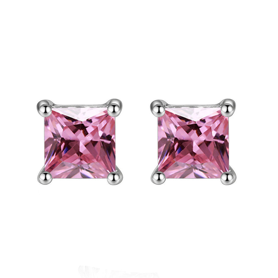 14k White Gold 1Ct Pink Tourmaline CZ Stud Earrings Fashion Jewelry Gift Image 1