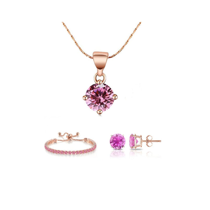 18k Rose Gold Created Pink Sapphire Necklace Earrings Bracelet Set 6 Ct Image 1