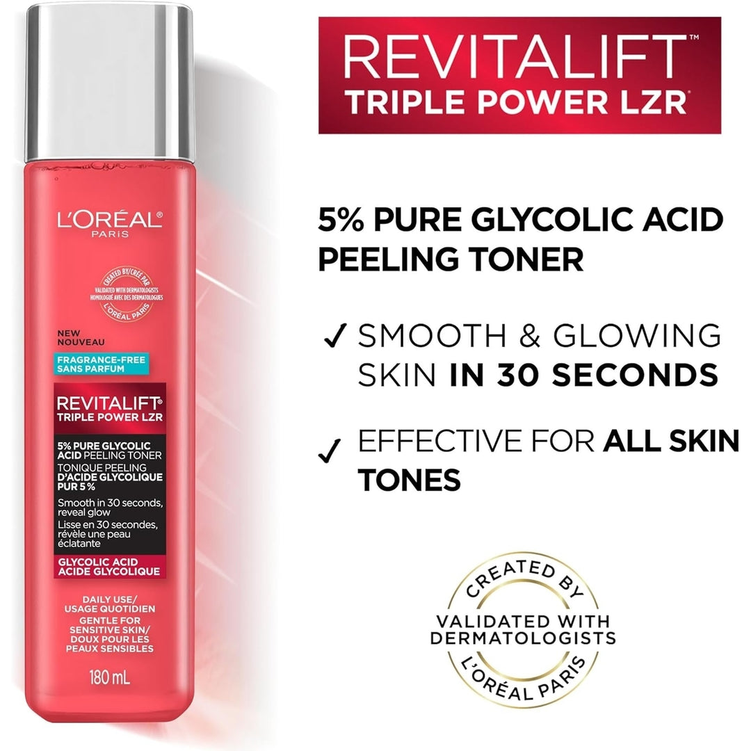 LOreal Paris Revitalift 5% Pure Glycolic Acid Peeling Toner with Aloe Vera Alcohol Free Fragrance Free 6 fl oz(2 pack) Image 3