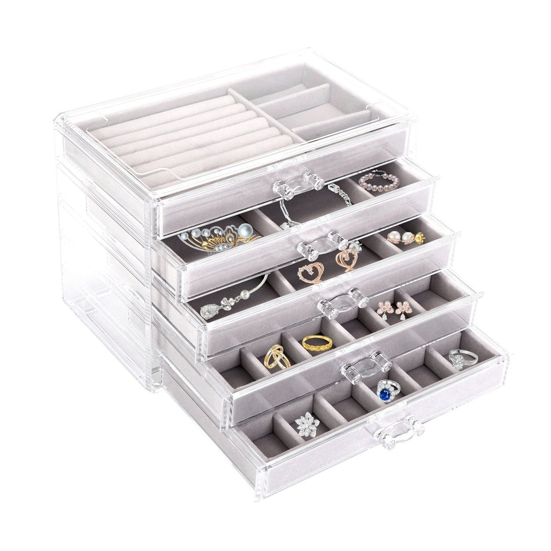 Clear Acrylic Jewelry Box Organizer with 5 Drawers Stackable Jewelry Holder Velvet Storage Case for Earrings Rings Image 1