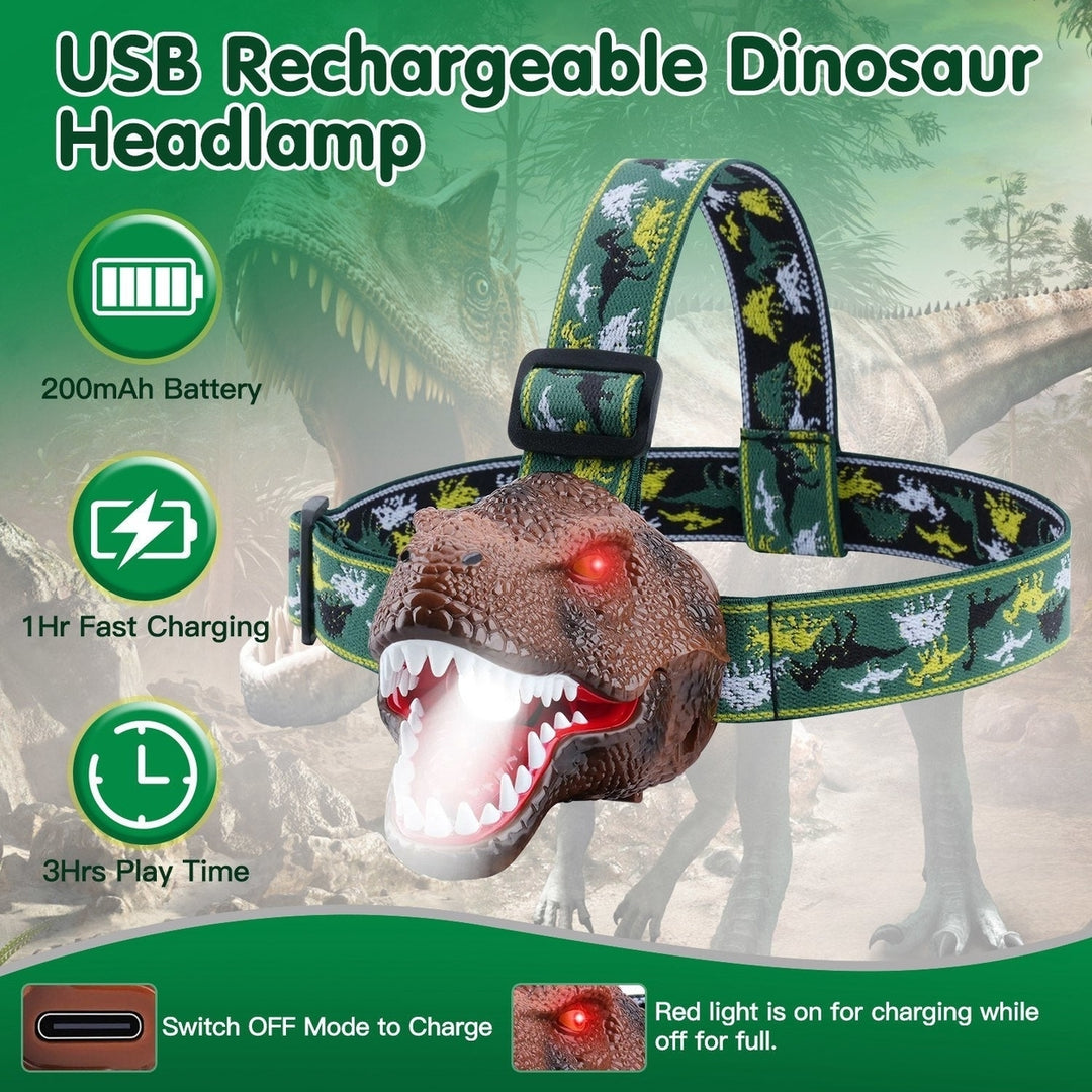 Dinosaur Headlamp Kids Headlight Dinosaur Flashlight with Realistic Roar Sound 4 Modes Adjustable Headband Kid Camping Image 4