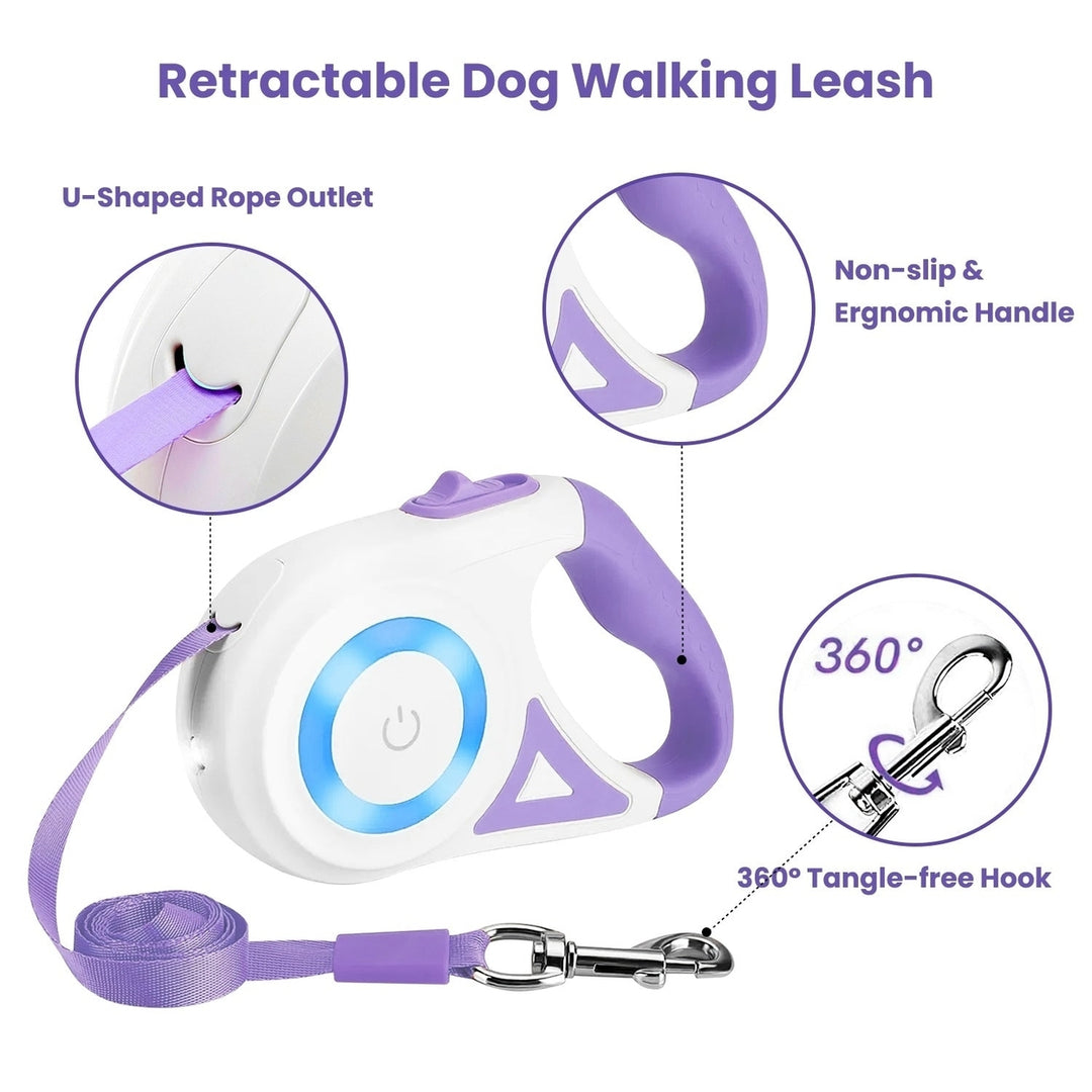 16FT Retractable Dog Leash Extendable Pet Leash Dog Walking Leash with Flashlight RGB Light 2 Rolls of Waste Bags Image 10