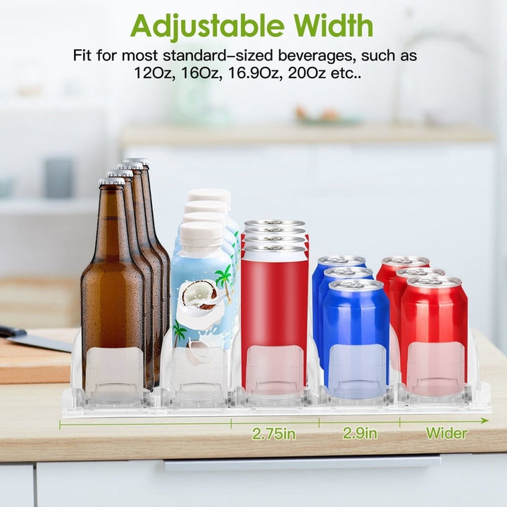 Drink Organizer for Fridge Spring Loaded Beverage Dispenser Width Adjustable Drink Holder with Automatic Pusher Glide 5 Image 4