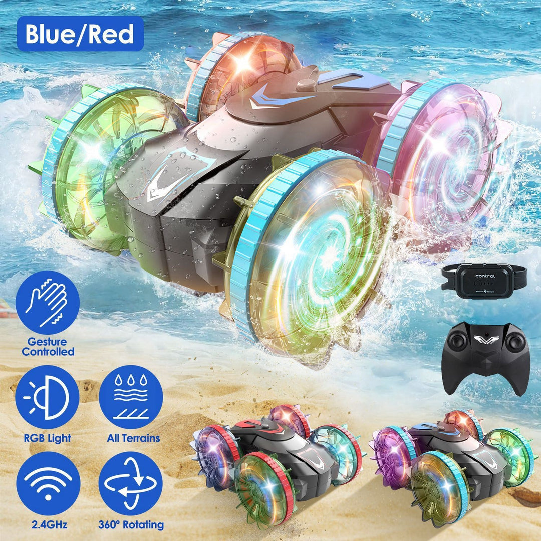 2 In 1 Amphibious RC Car Waterproof Stunt Car with Wrist Controller 4WD 360 Rotating Gesture Car with RGB Lights for Image 3