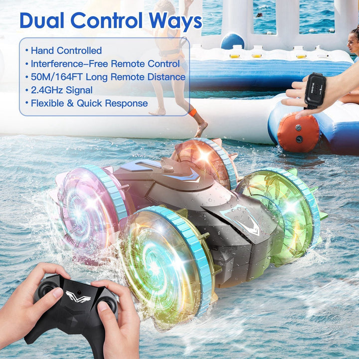 2 In 1 Amphibious RC Car Waterproof Stunt Car with Wrist Controller 4WD 360 Rotating Gesture Car with RGB Lights for Image 4