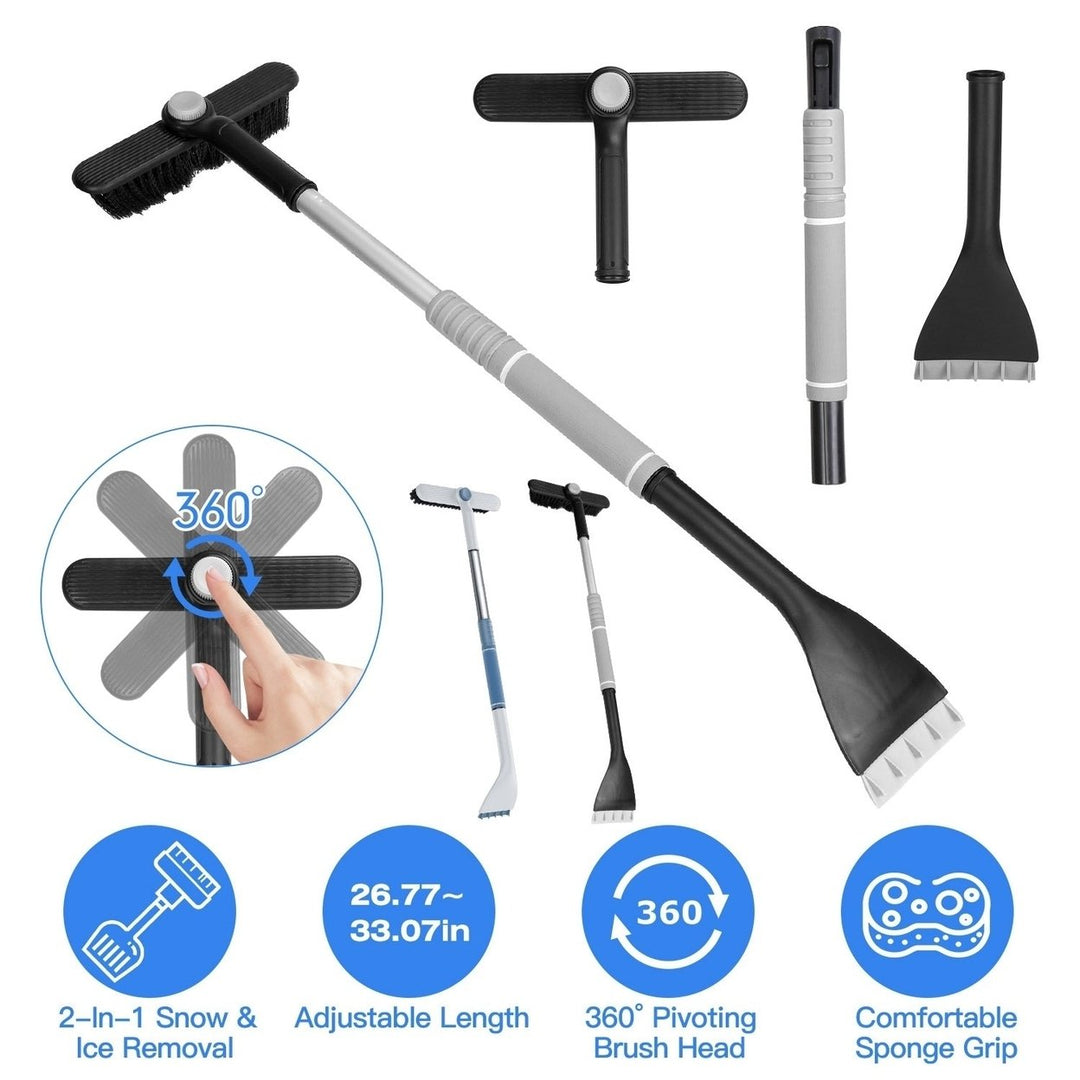 2 In 1 Ice Scraper Extendable Car Snow Brush Telescopic Snow Removal Tool Automobile Snow Shovel Frost Removal with 360 Image 1