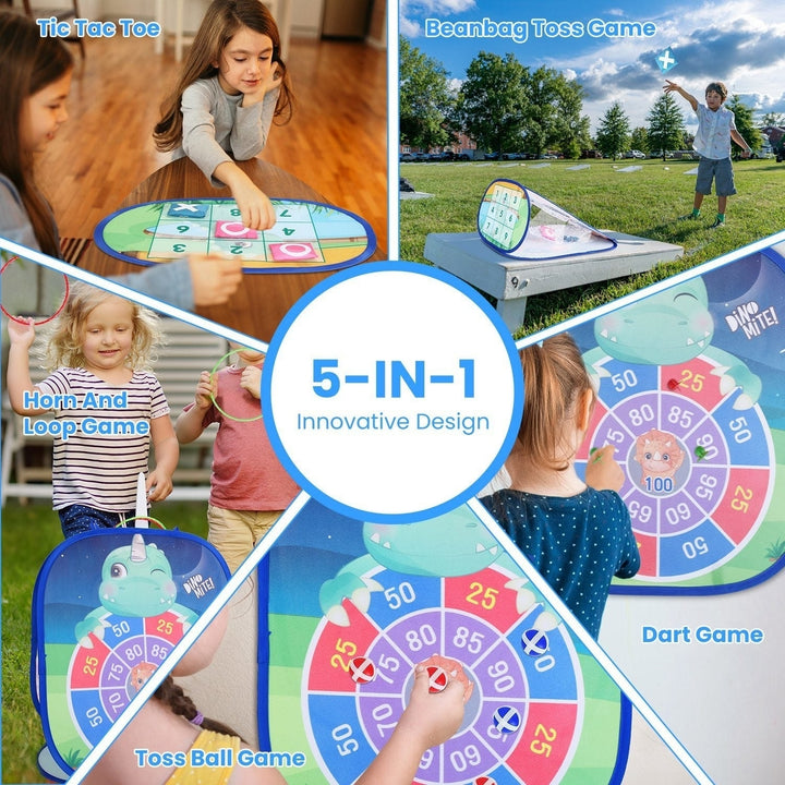 5 in 1 Bean Bag Toss Game Toy Corn Hole Game Beanbag Toss Game Dart Board Game Loop Toss Game Outdoor Activities Party Image 3