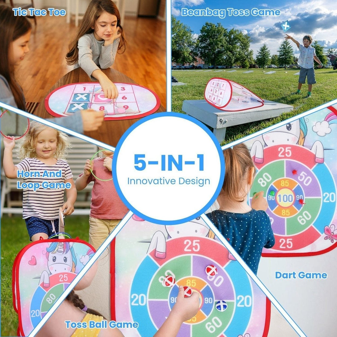 5 in 1 Bean Bag Toss Game Toy Corn Hole Game Beanbag Toss Game Dart Board Game Loop Toss Game Outdoor Activities Party Image 12