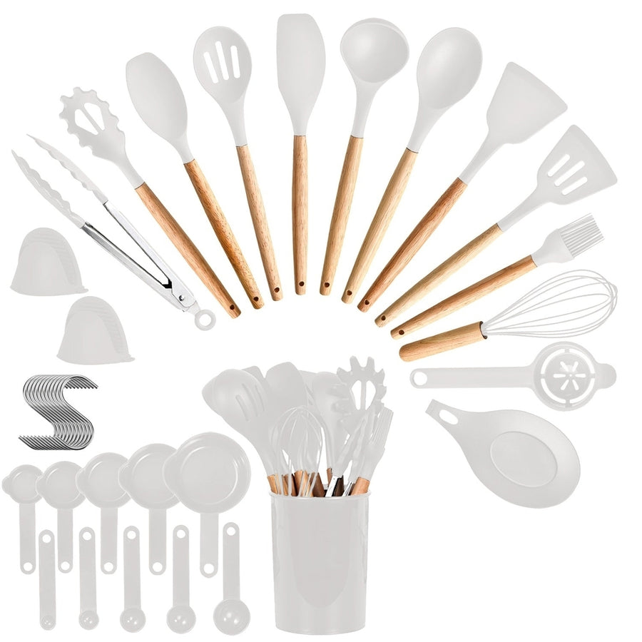 35Pc Kitchen Cooking Utensils Set Spatula Set Baking Utensil Set Kitchen Accessories Necessities with Holder Egg Whisk Image 1