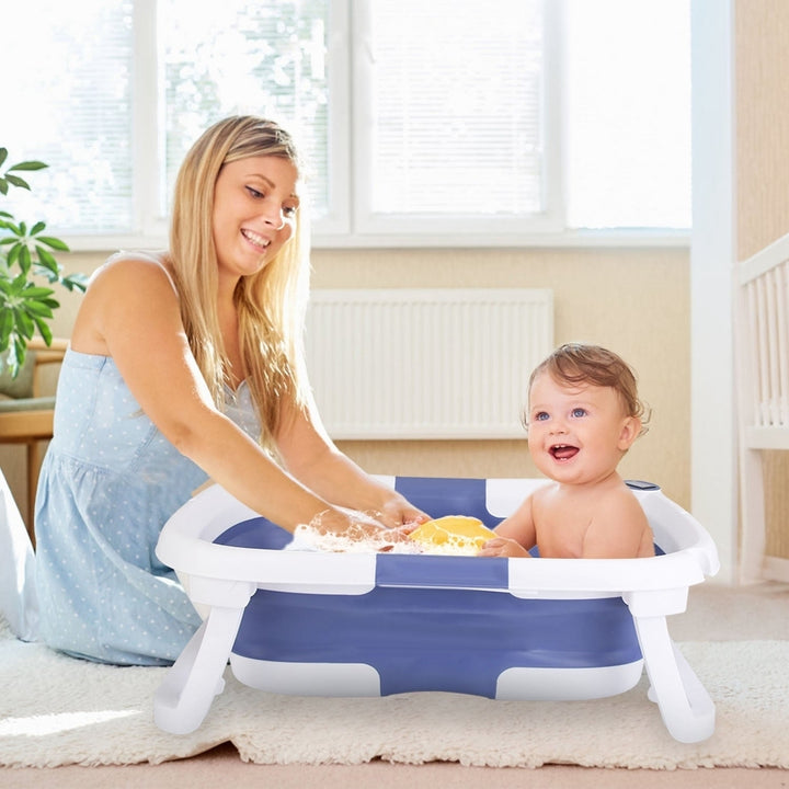 Baby Bath Tub with Thermometer Collapsible Travel-Friendly 0-24Months Baby Bathtub Image 9