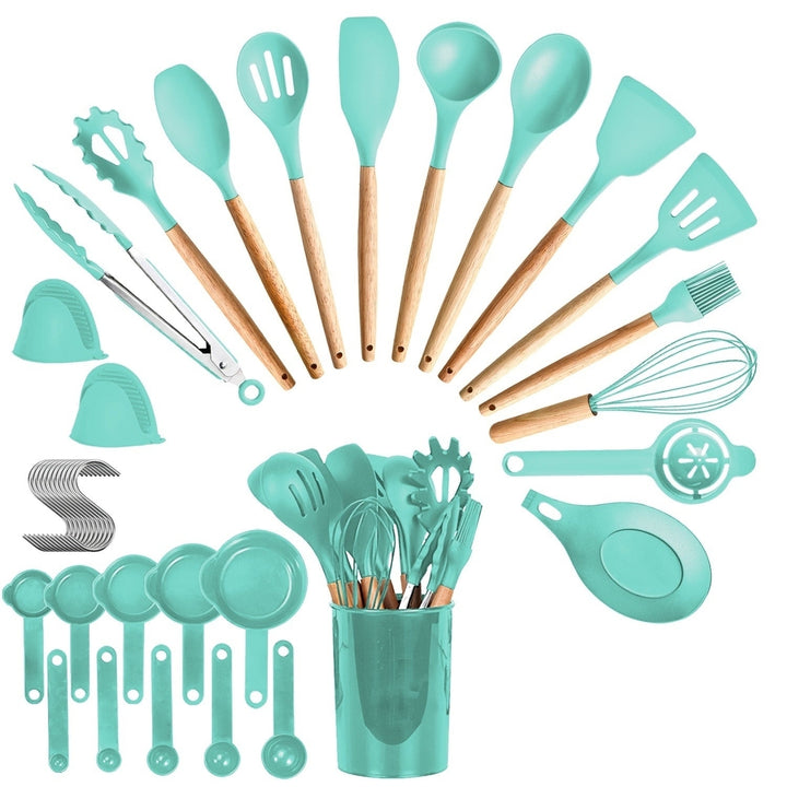 35Pc Kitchen Cooking Utensils Set Spatula Set Baking Utensil Set Kitchen Accessories Necessities with Holder Egg Whisk Image 2