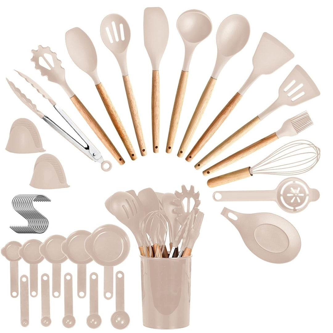 35Pc Kitchen Cooking Utensils Set Spatula Set Baking Utensil Set Kitchen Accessories Necessities with Holder Egg Whisk Image 3