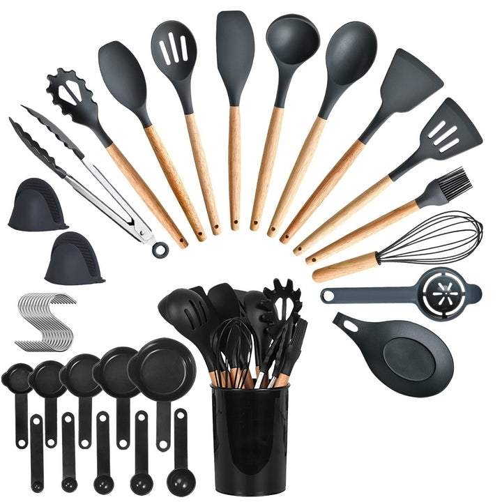 35Pc Kitchen Cooking Utensils Set Spatula Set Baking Utensil Set Kitchen Accessories Necessities with Holder Egg Whisk Image 4