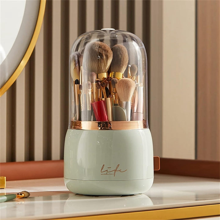 360 Rotating Makeup Brush Holder with Lid Makeup Organizer for Vanity Dustproof Makeup Brush Container with 7 Image 2