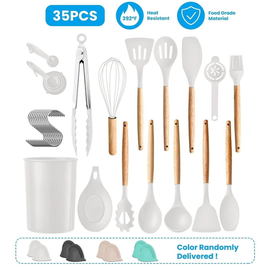 35Pc Kitchen Cooking Utensils Set Spatula Set Baking Utensil Set Kitchen Accessories Necessities with Holder Egg Whisk Image 8