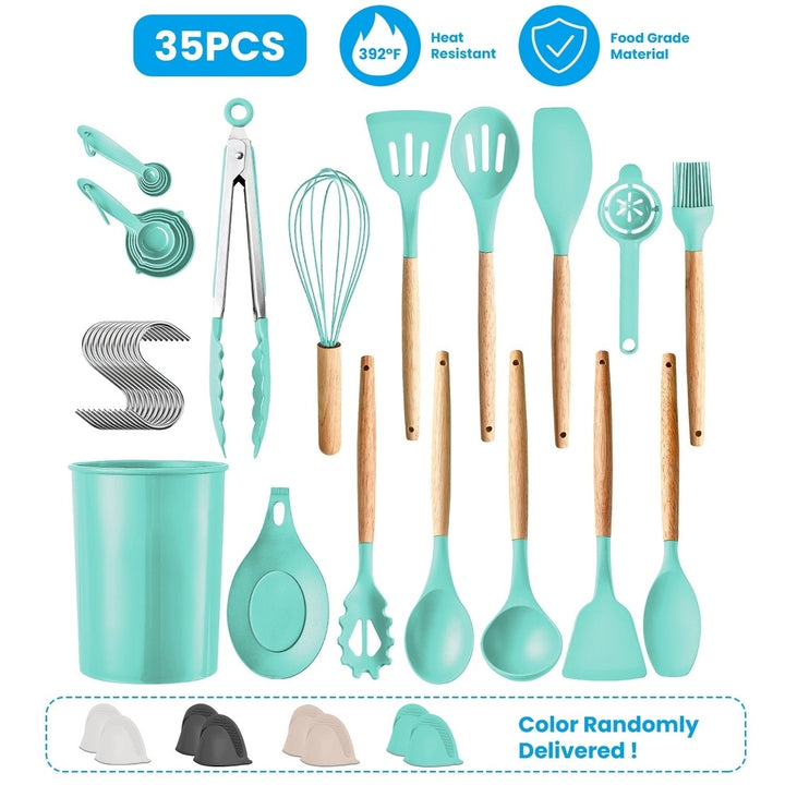 35Pc Kitchen Cooking Utensils Set Spatula Set Baking Utensil Set Kitchen Accessories Necessities with Holder Egg Whisk Image 12