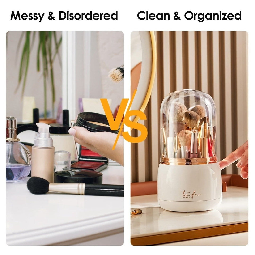 360 Rotating Makeup Brush Holder with Lid Makeup Organizer for Vanity Dustproof Makeup Brush Container with 7 Image 12