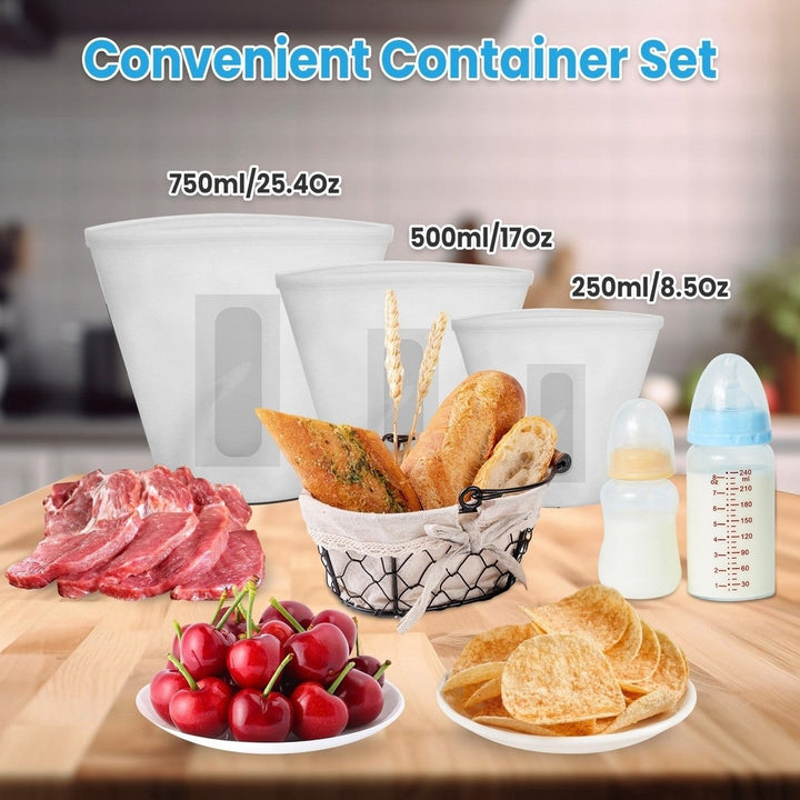 3Pcs Silicond Food Storage Bags Reusable Leakproof Food Container Set with 3 Seals Microwave Dishwasher Safe Environment Image 2