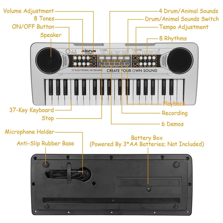 37 Keys Digital Music Electronic Keyboard Electric Piano Musical Instrument Kids Learning Keyboard with Microphone for Image 12