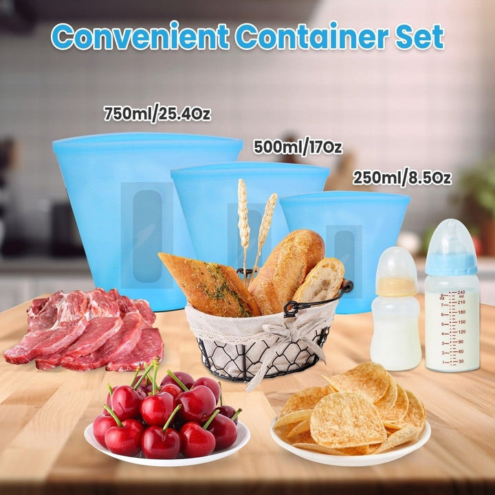 3Pcs Silicond Food Storage Bags Reusable Leakproof Food Container Set with 3 Seals Microwave Dishwasher Safe Environment Image 8