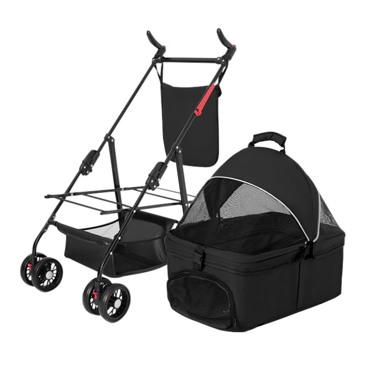 4 Wheels Pet Stroller Foldable Carrier Strolling Cart Travel Jogger Pet Stroller with Removable Liner Storage Basket for Image 6