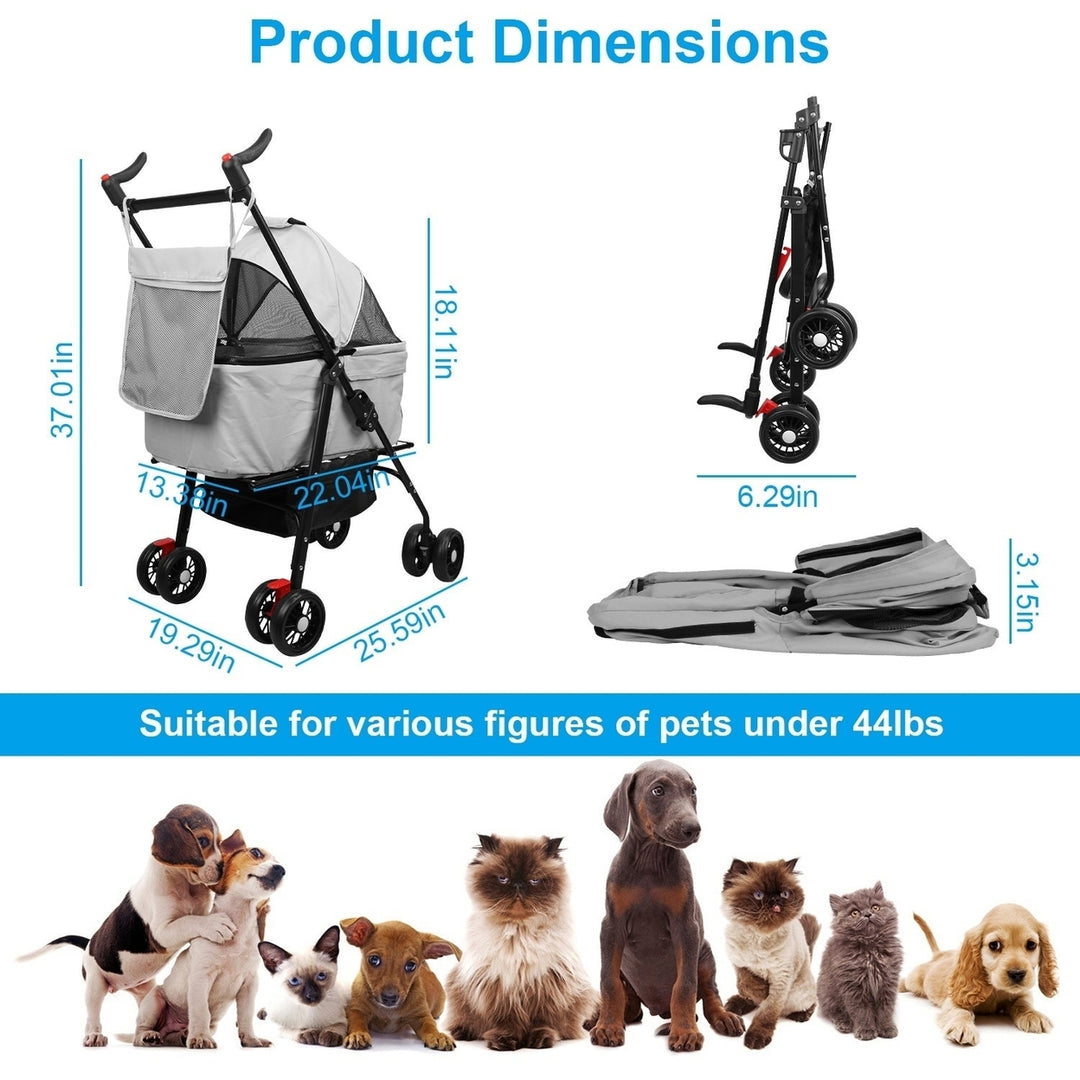 4 Wheels Pet Stroller Foldable Carrier Strolling Cart Travel Jogger Pet Stroller with Removable Liner Storage Basket for Image 12