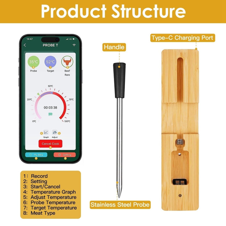 100FT Smart Wireless Meat Thermometer Digital Thermospike Meat Probe with APP Control for Oven Grill Kitchen BBQ Smoker Image 11