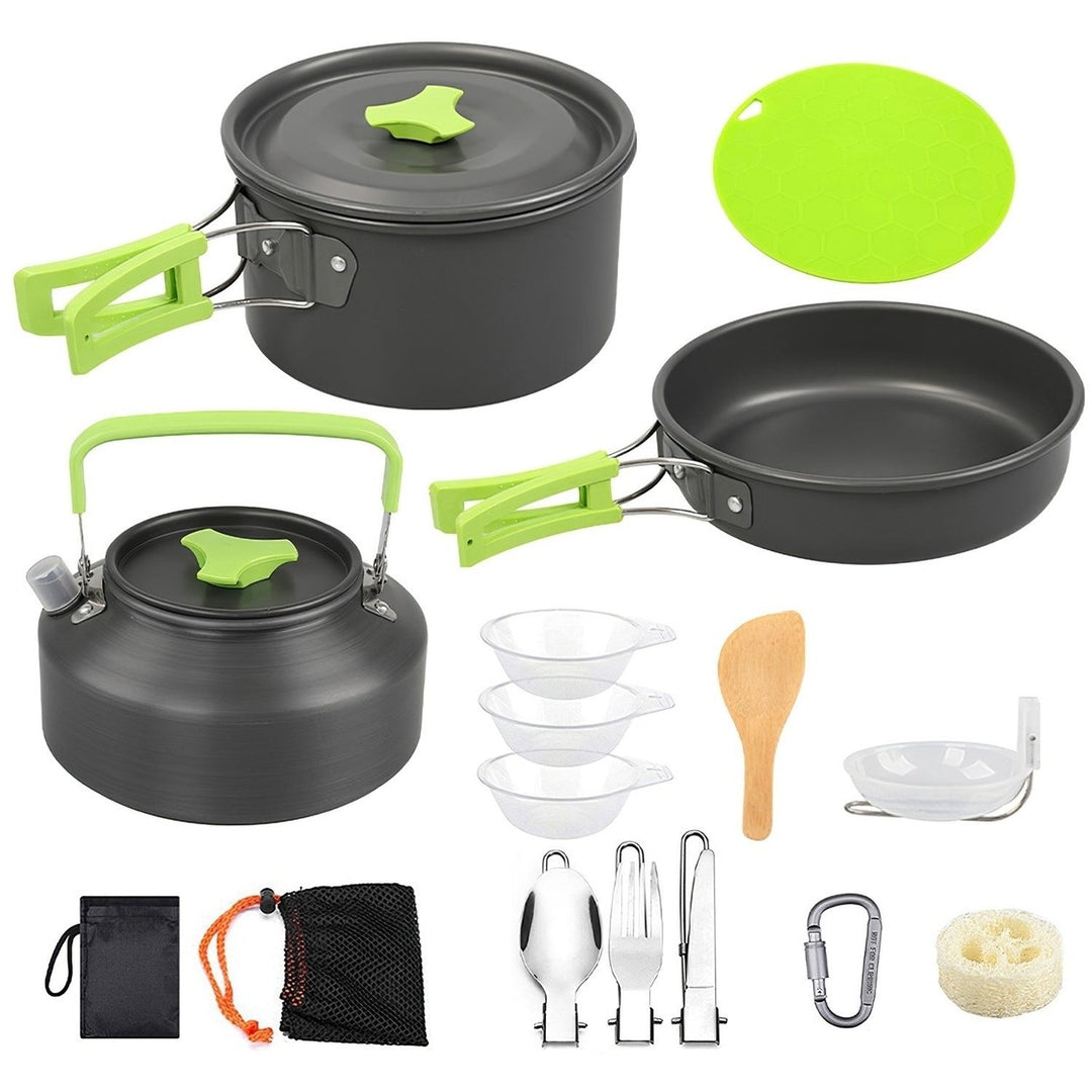 16Pcs Camping Cooking Ware Set Camping Stove Cookware Kit Aluminum Pot Pan Kettle Set with Bowls Knife Fork Spoon Image 1