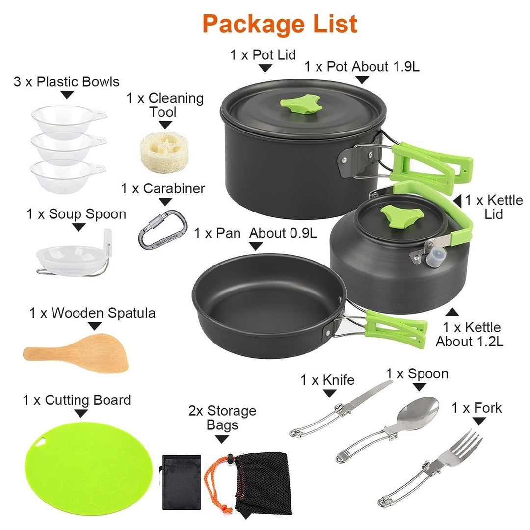 16Pcs Camping Cooking Ware Set Camping Stove Cookware Kit Aluminum Pot Pan Kettle Set with Bowls Knife Fork Spoon Image 7