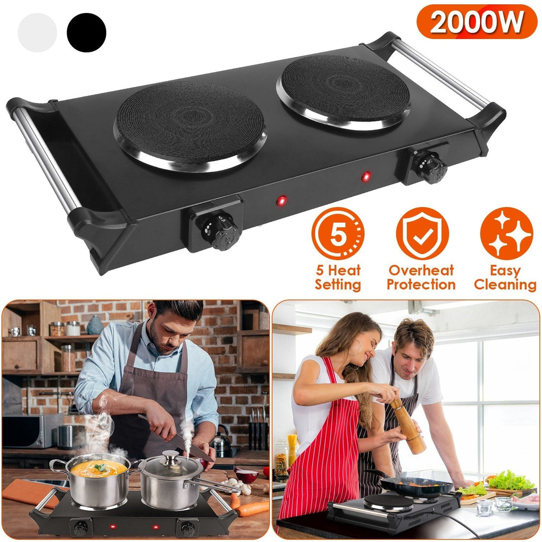 2000W Electric Dual Burner Portable Coil Heating Hot Plate Stove Countertop RV Hotplate with 5 Temperature Adjustments Image 2