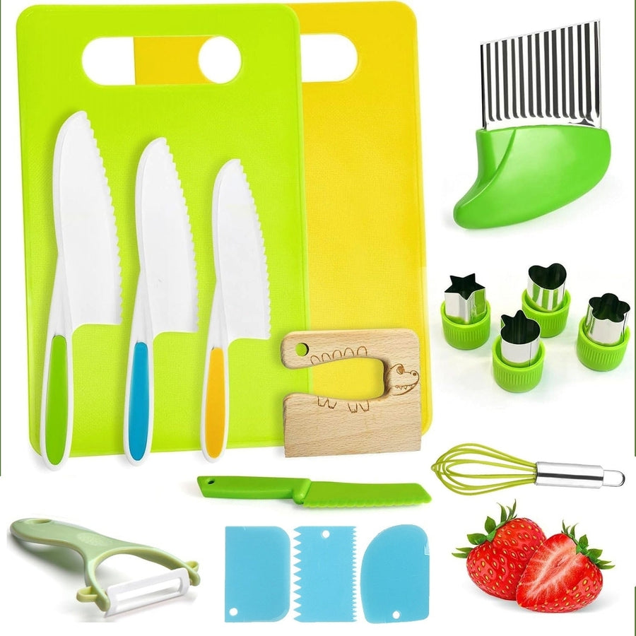 17Pcs Montessori Kitchen Tools Toddlers-Kids Cooking Sets Real-Toddler Safe Knives Set Kitchen Cookware Baking Toy Sets Image 1