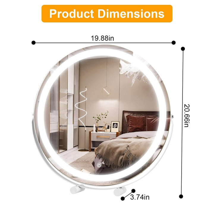 19Inch Large Round Vanity Makeup Mirror With LED Halo Light 3 Lighting Colors Dimmable Brightness Touch Control 360 Image 6