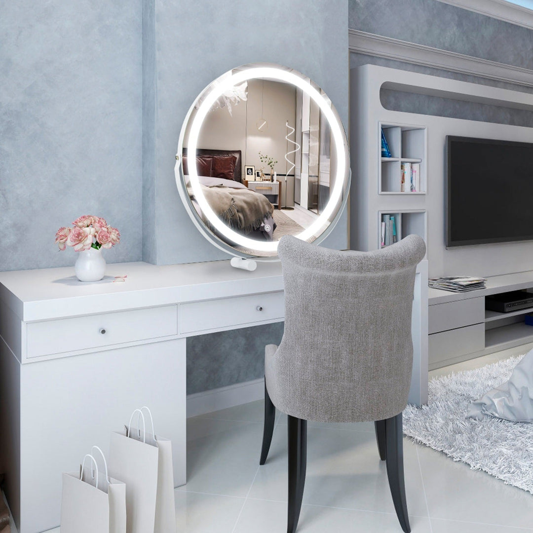 19Inch Large Round Vanity Makeup Mirror With LED Halo Light 3 Lighting Colors Dimmable Brightness Touch Control 360 Image 8