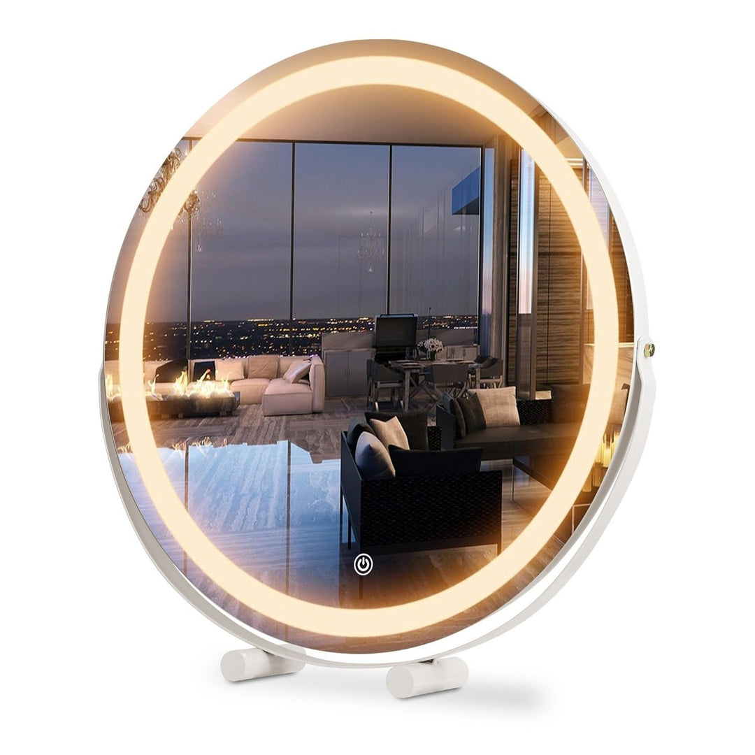 19Inch Large Round Vanity Makeup Mirror With LED Halo Light 3 Lighting Colors Dimmable Brightness Touch Control 360 Image 11