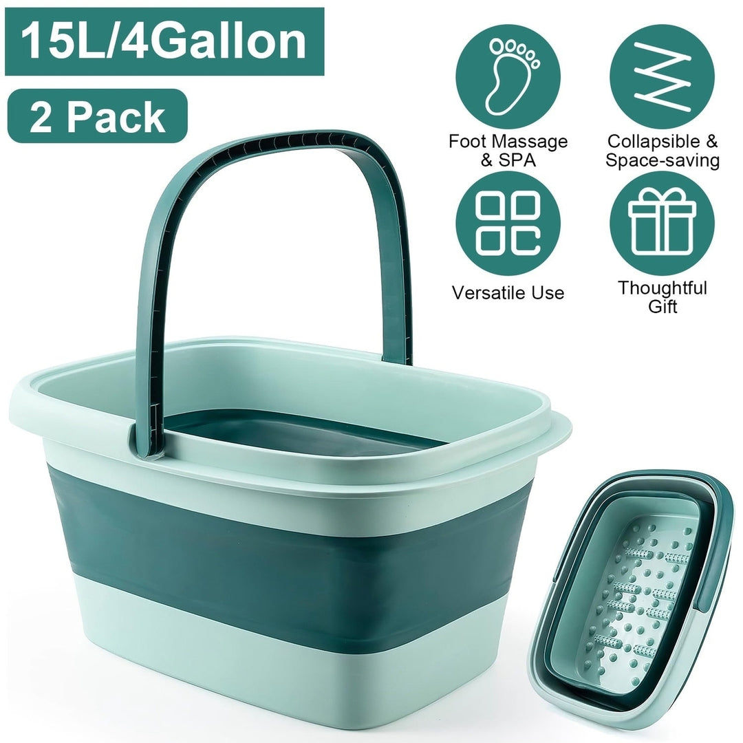 2 Pack Collapsible Foot Bath Basin 15L/4Gallon Foot Soak Tub Multifunctional Foot Bucket with Handle 8 Massage Rollers Image 2