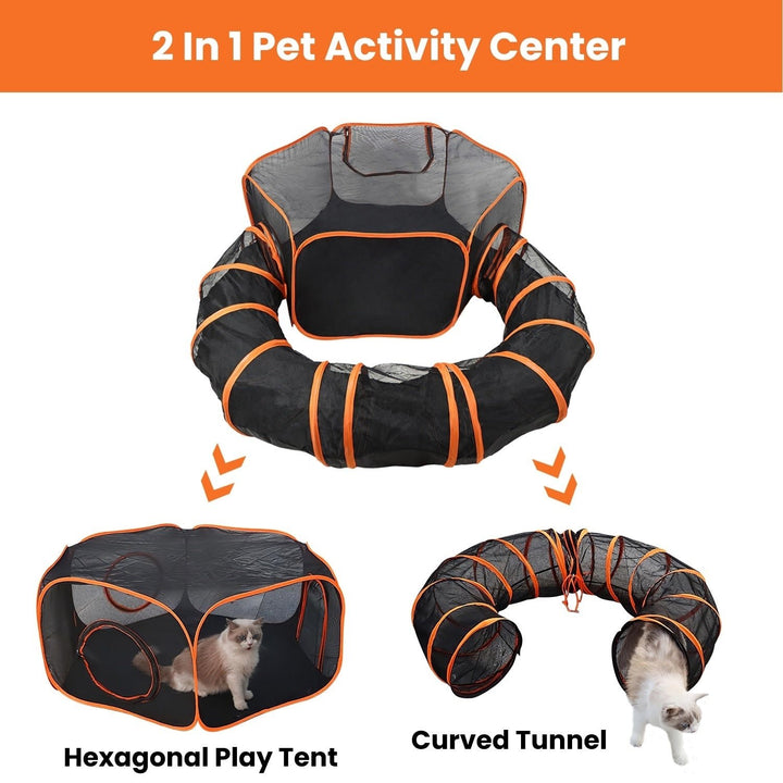 2 In 1 Foldable Pet Play Tent with Tunnel Pet Cage Tent Pet Enclosures Playground Image 4