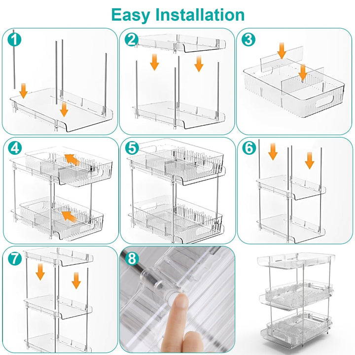 2 Packs 3 Tier Clear Bathroom Organizer with Drawers Dividers Pull-Out Pantry Organization Medicine Bins Slide-Out Image 3