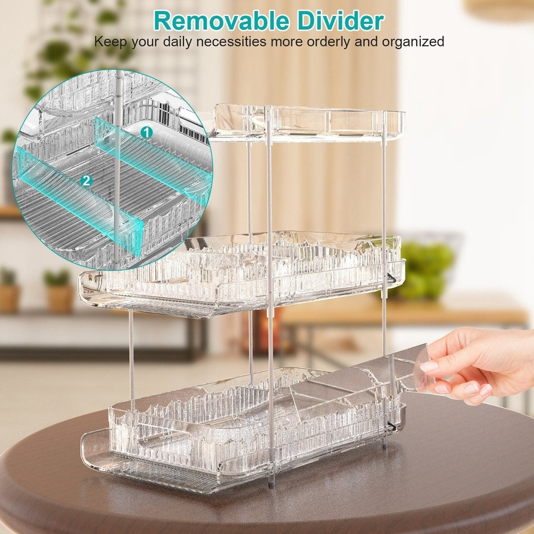 2 Packs 3 Tier Clear Bathroom Organizer with Drawers Dividers Pull-Out Pantry Organization Medicine Bins Slide-Out Image 8