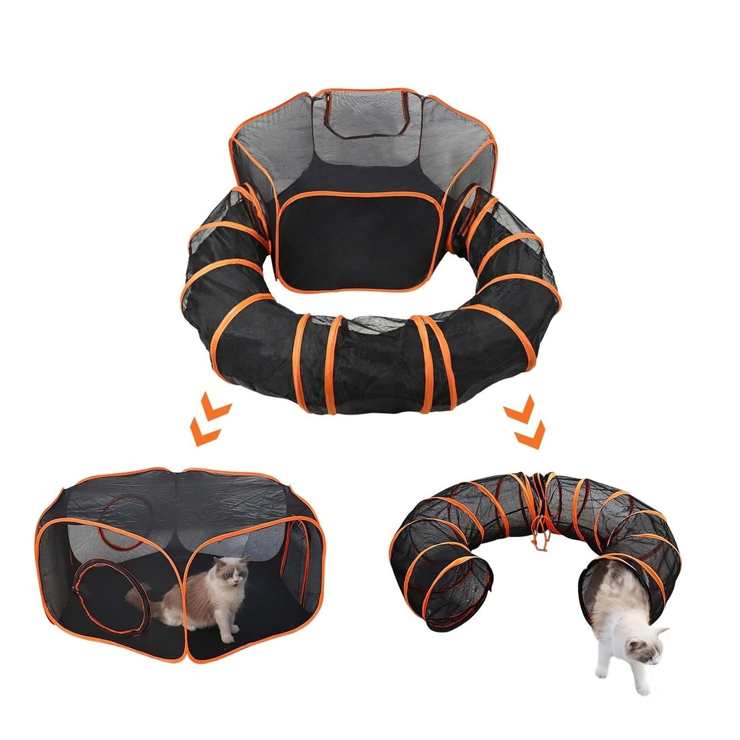 2 In 1 Foldable Pet Play Tent with Tunnel Pet Cage Tent Pet Enclosures Playground Image 11