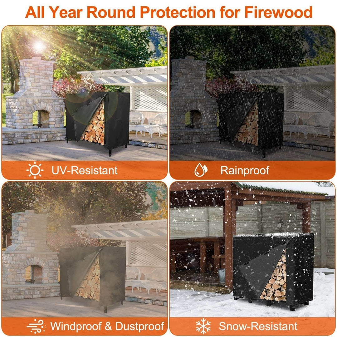 4FT Firewood Log Rack Cover Rectangular Wood Rack Cover 420D Oxford Fabric Waterproof Windproof UV Resistant Image 4