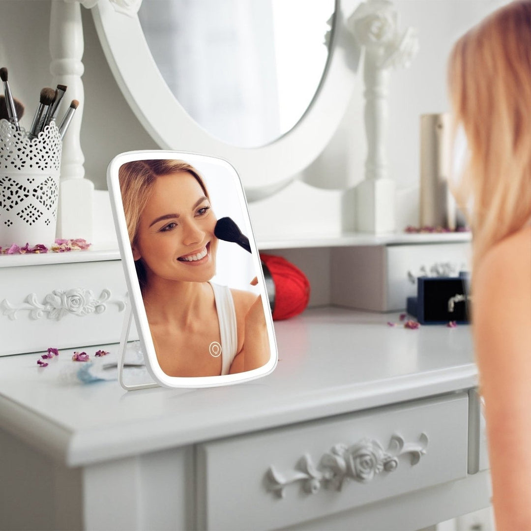 Lighted Makeup Mirror Vanity Desk Mirror Small LED Mirror with 3 Light Colors Touch Screen Brightness Adjustable USB Image 8