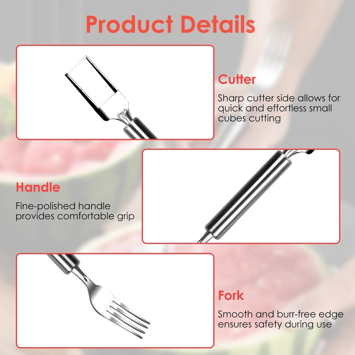 5Pcs 2 in 1 Watermelon Cutter Slicer Fork Stainless Steel Dual Head Watermelon Fruit Cutting Fork Knife For Summer Image 3