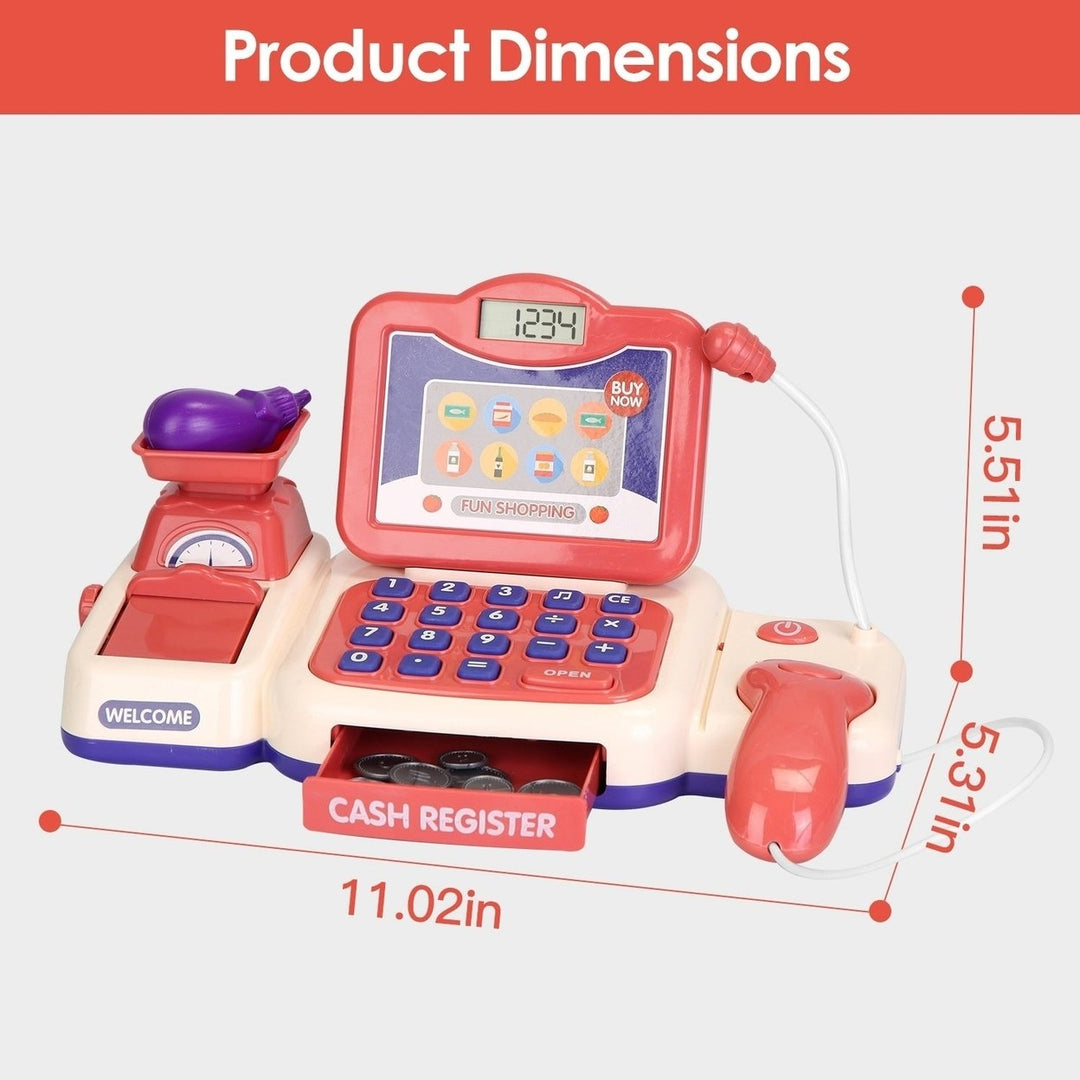 Kids Cash Register Pretend Play Cashier Toy with Scanner Calculator Credit Card Money Grocery Products Educational Toy Image 9