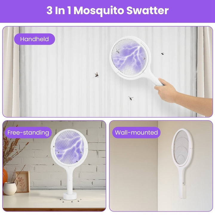 3 In 1 Electric Bug Zapper Racket 90 Rotating Bug Zapper Wand Indoor Outdoor Handheld Mosquito Swatter with Telescopic Image 2