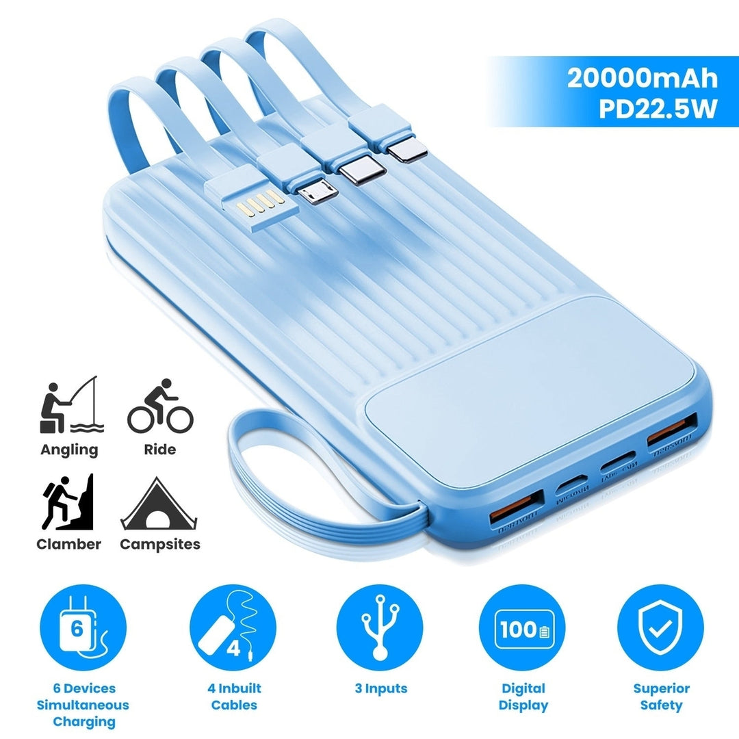 PD22.5W Fast Charger 20000mAh Fast Charging Power Bank Portable Charger with 4 Inbuilt Cables Digital Display Handle Fit Image 2