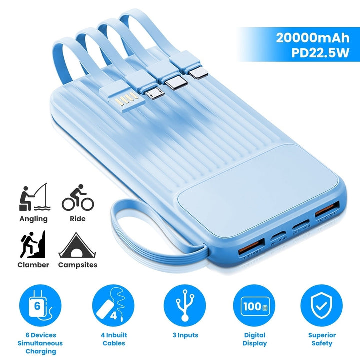 PD22.5W Fast Charger 20000mAh Fast Charging Power Bank Portable Charger with 4 Inbuilt Cables Digital Display Handle Fit Image 2