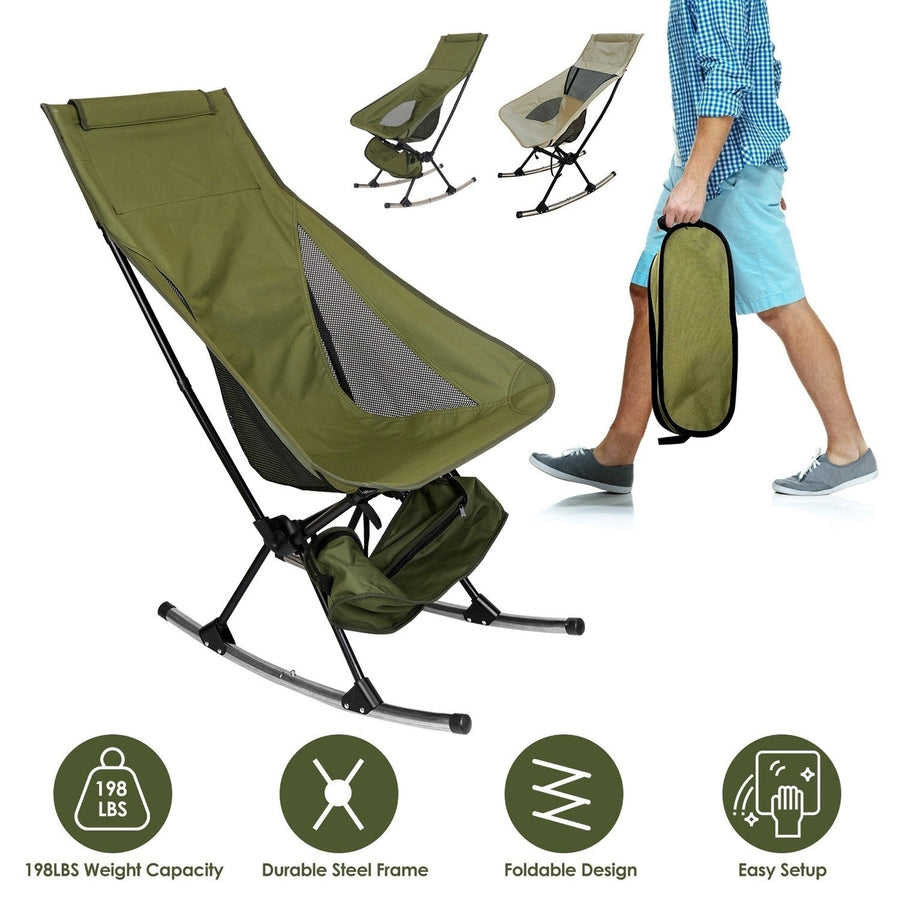 Portable Camping Rocking Chair 198LBS Weight Capacity Included Carry Bag High Back Rocker Chair For Patio Fishing Beach Image 1