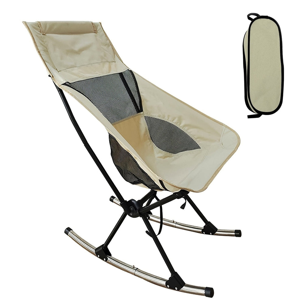 Portable Camping Rocking Chair 198LBS Weight Capacity Included Carry Bag High Back Rocker Chair For Patio Fishing Beach Image 2