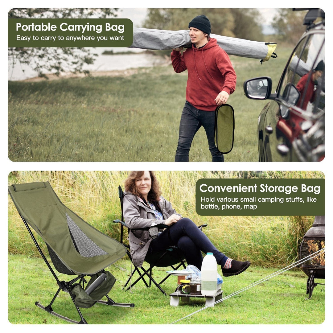 Portable Camping Rocking Chair 198LBS Weight Capacity Included Carry Bag High Back Rocker Chair For Patio Fishing Beach Image 3